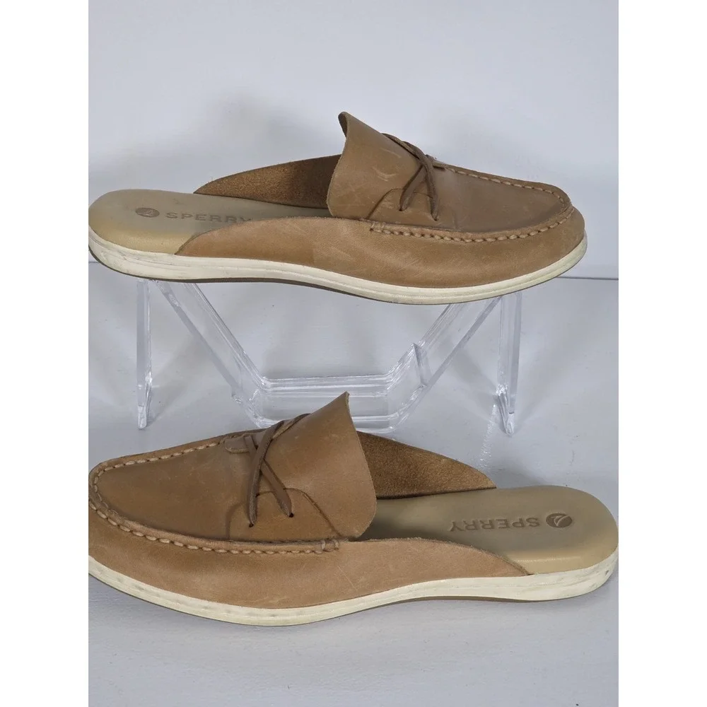Sperry Womens 8 Mulefish Slip On Tan Leather Boat Mule Flat Shoes Casual